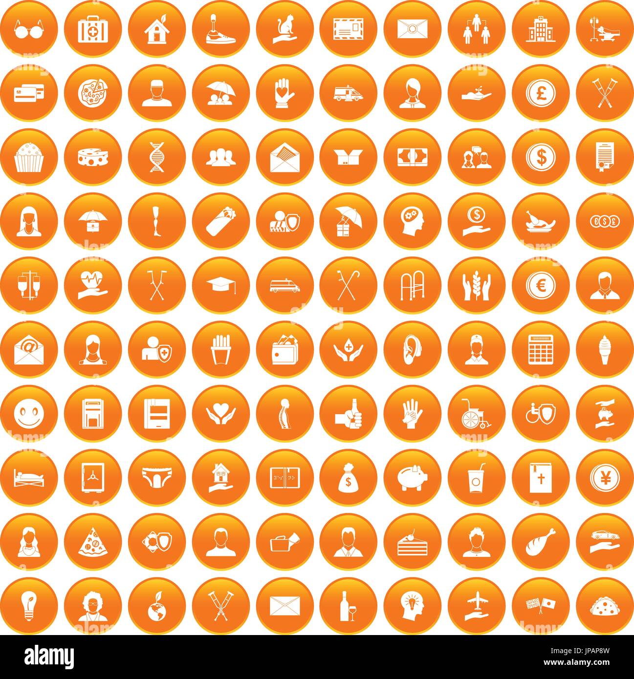 100 Philanthropie Icons set orange Stock Vektor