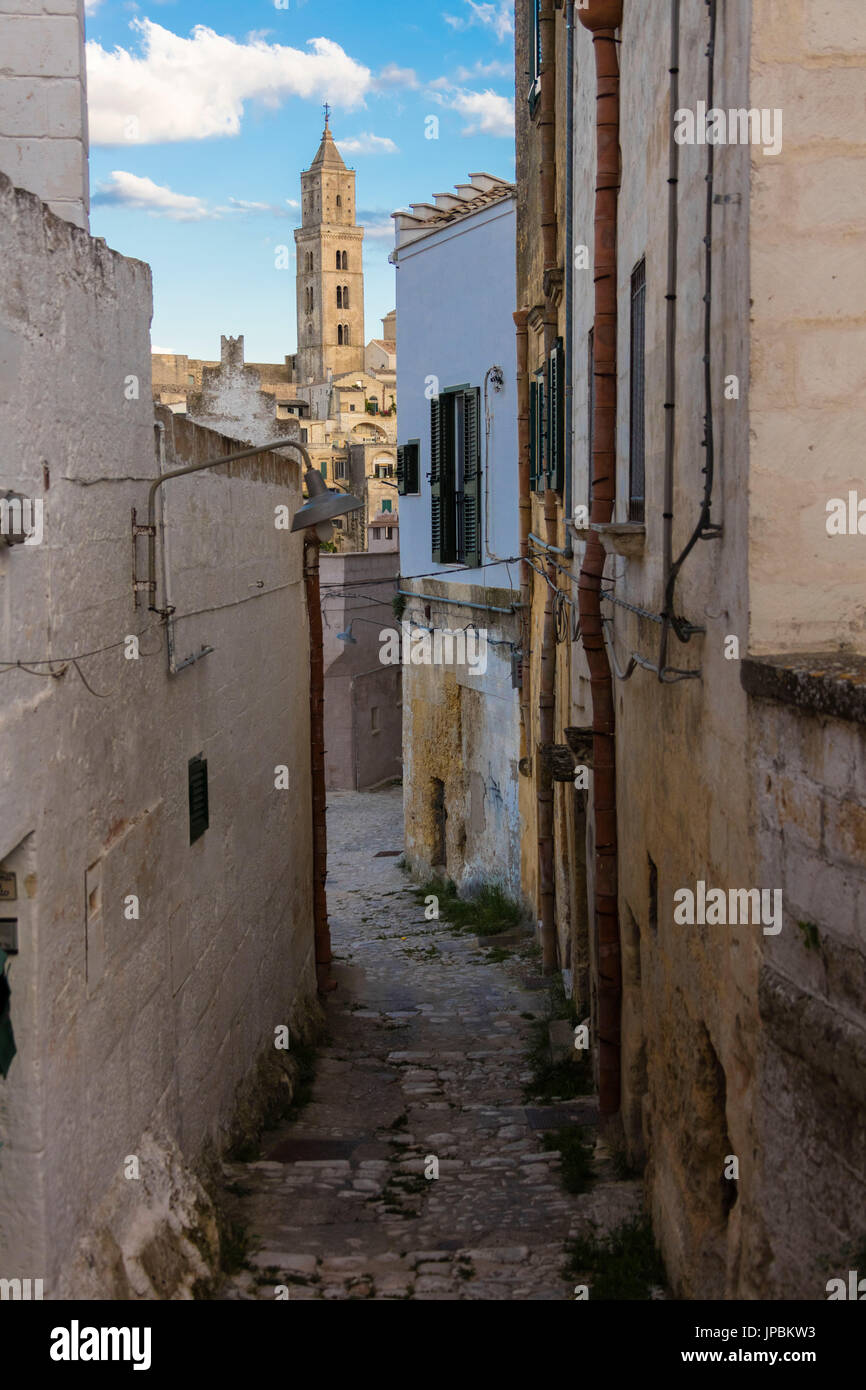 Typische Gassen in der alten Stadt Zentrum von Matera auch bekannt als der unterirdischen Stadt Basilikata Italien Europa Stockfoto