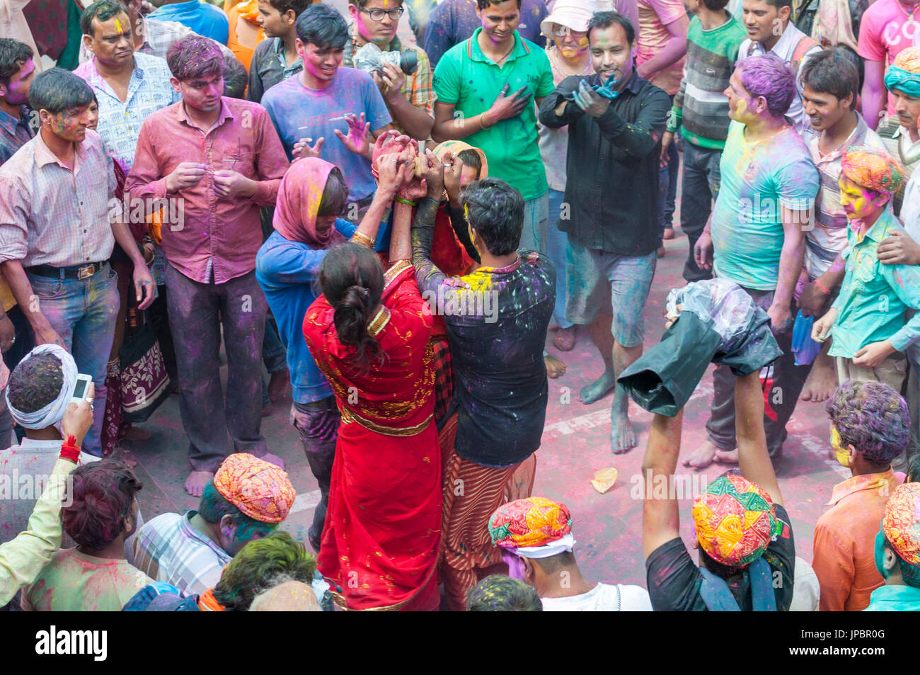 Mathura, Uttar Pradesh, Indien, Asien.  Holi-Fest der Farben. Stockfoto
