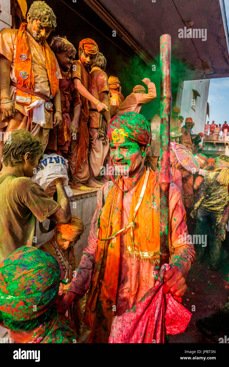 Asien, Indien, Uttar Pradesh, Nandgaon, Holi Festival der Farben Stockfoto