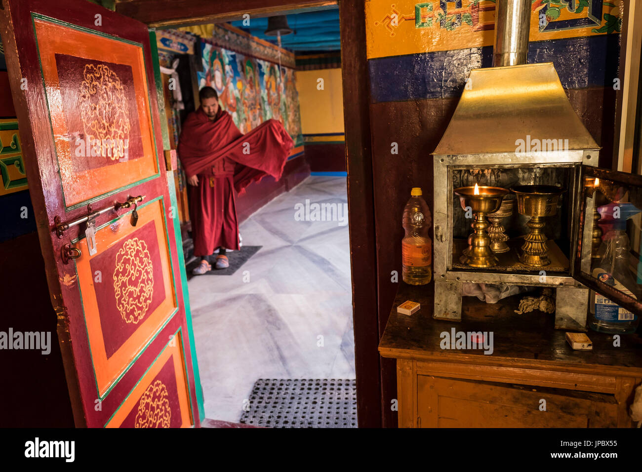 Stakna Kloster, Industal, Ladakh, Nord-Indien, Asien. Die Tempel-Wächter. Stockfoto