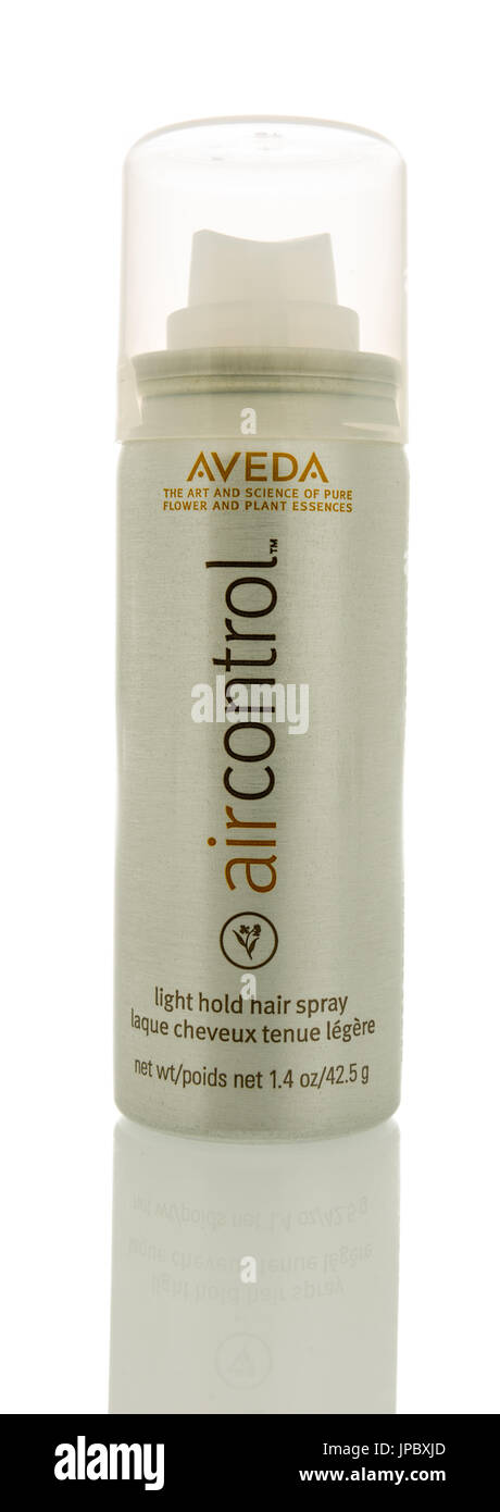 Winneconne, Wisconsin -30 Juli 2017: eine Dose Haarspray Aveda für Licht auf eine isolierte Hintergrund zu halten. Stockfoto