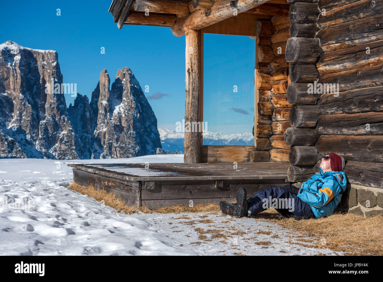 Alpe di Seis/Seiser Alm, Dolomiten, Südtirol, Italien. Kurze Pause Stockfoto