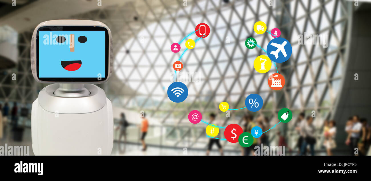 Roboter-Berater-Technologie-Konzept, eine futuristische Roboter Berater mit in vielen industriellen wie Transport, Finanzen, Wirtschaft, Technik, constru Stockfoto