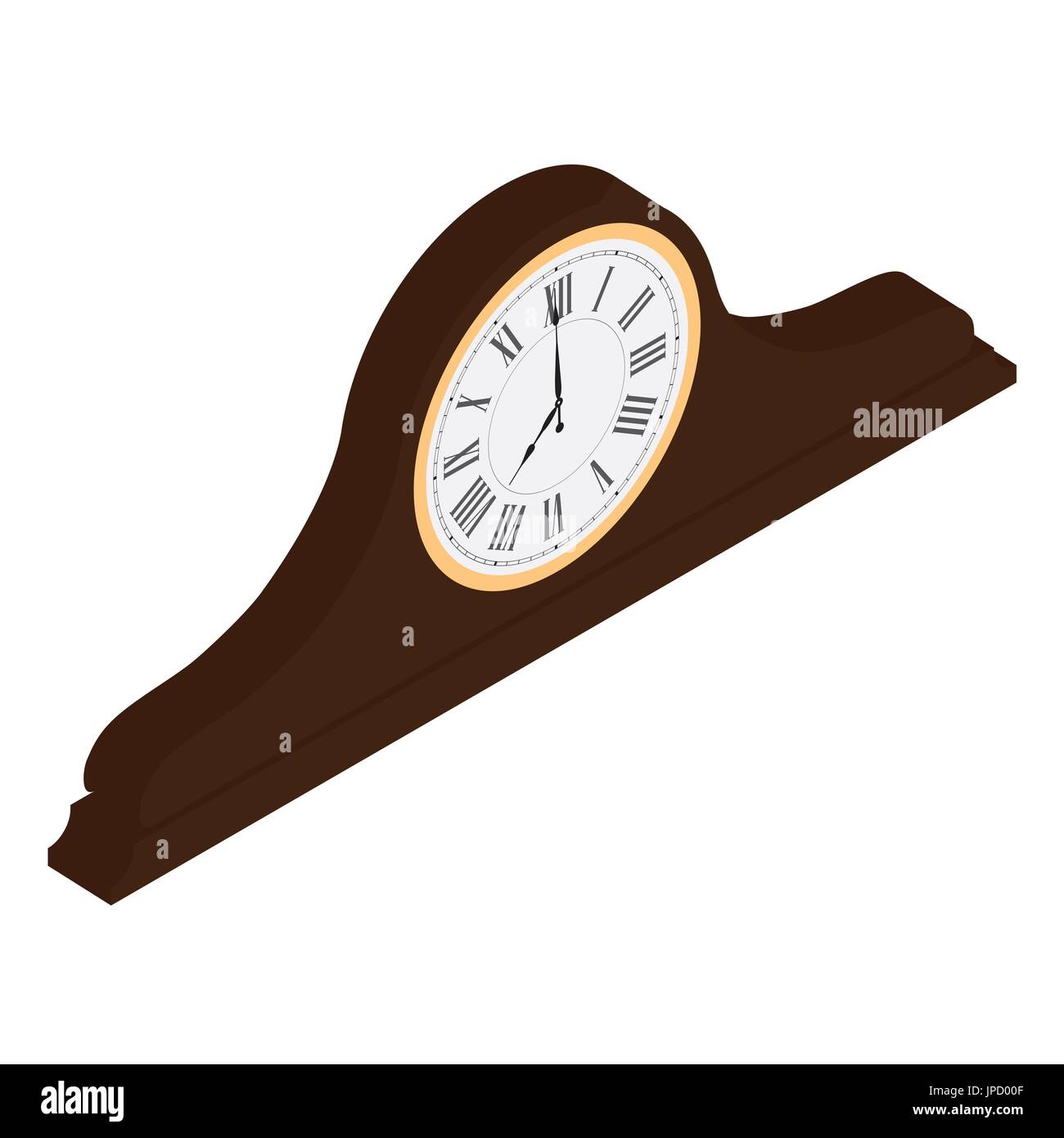 Isometrische braune hölzerne alte Uhr mit römischen Ziffern-Vektor-Illustration. Vintage Tischuhr. Tischuhr Stock Vektor