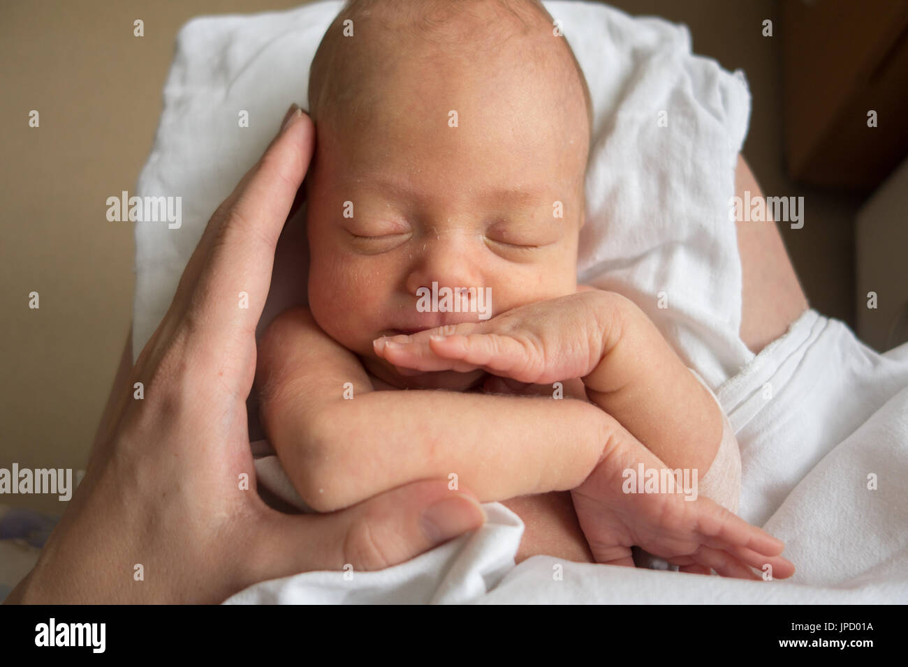 Baby auf Mutters Hände Stockfoto