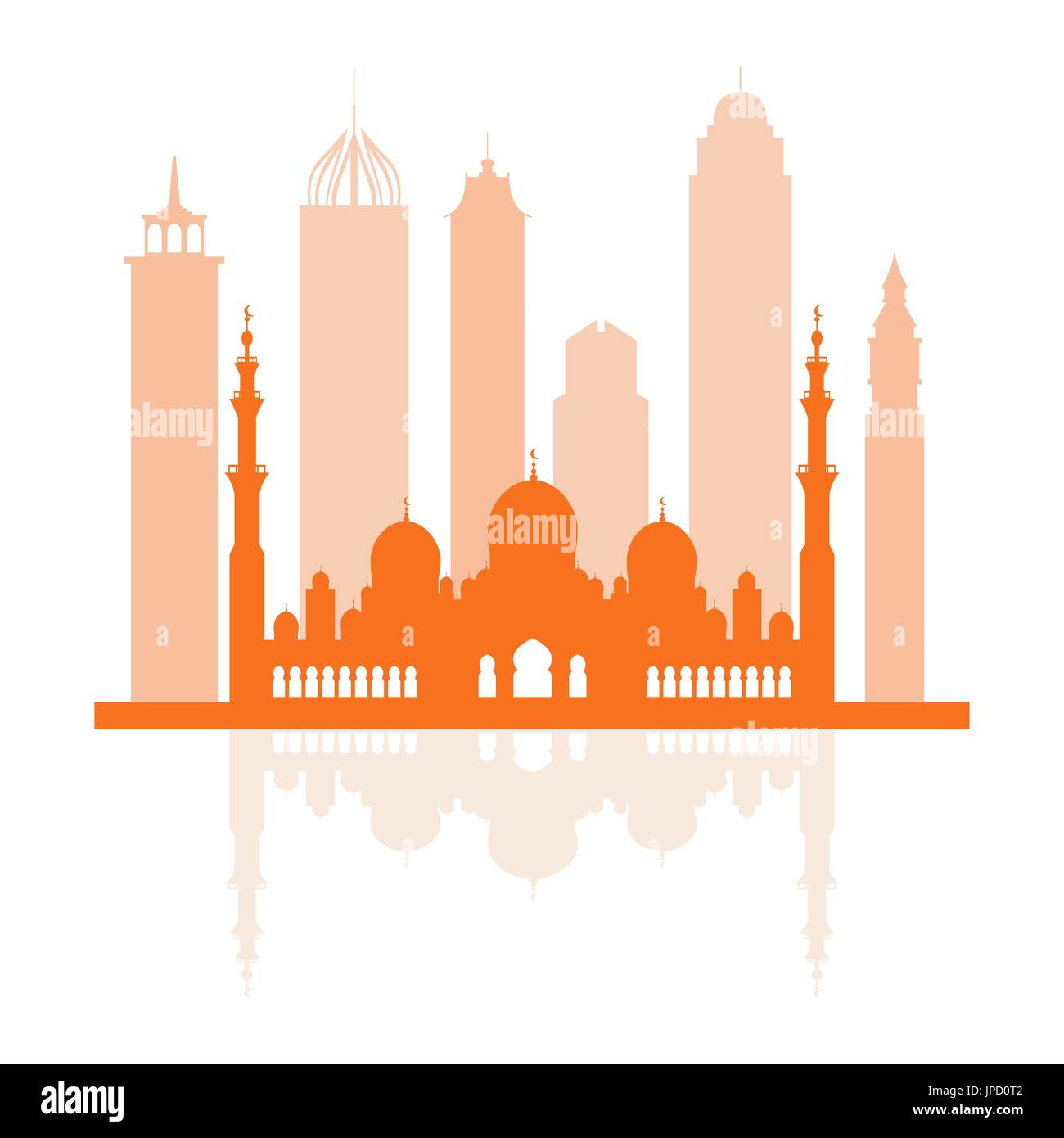 Vektor-Illustration der Vereinigten Arabischen Emirate Wolkenkratzer Silhouette. Dubai und Abu Dhabi Gebäude. Design für Banner, Poster oder Druck. Stock Vektor