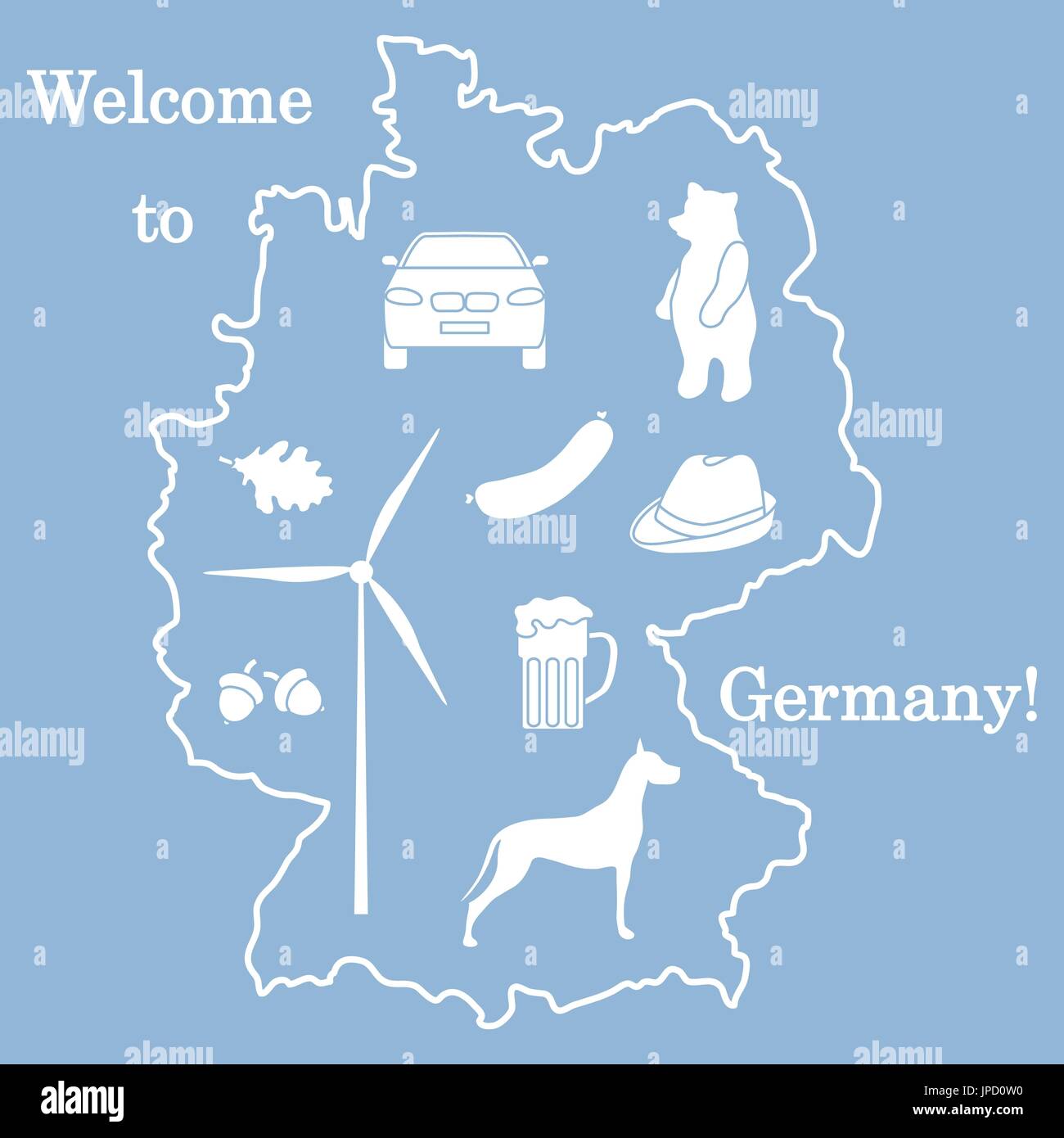 Vector Illustration mit verschiedenen Symbolen in Deutschland. Reisen und Freizeit. Design für Banner, Poster oder Drucken. Stock Vektor