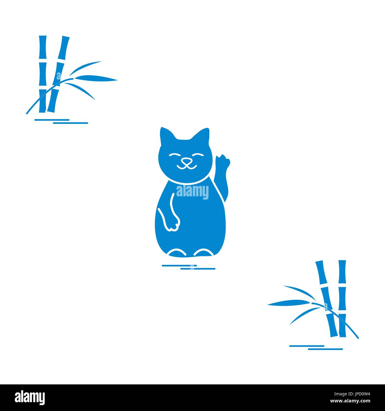 Stilisierte Ikone der japanischen glückliche Katze Maneki Neko. Reisen und Freizeit. Design für Banner, Poster oder Druck. Stock Vektor