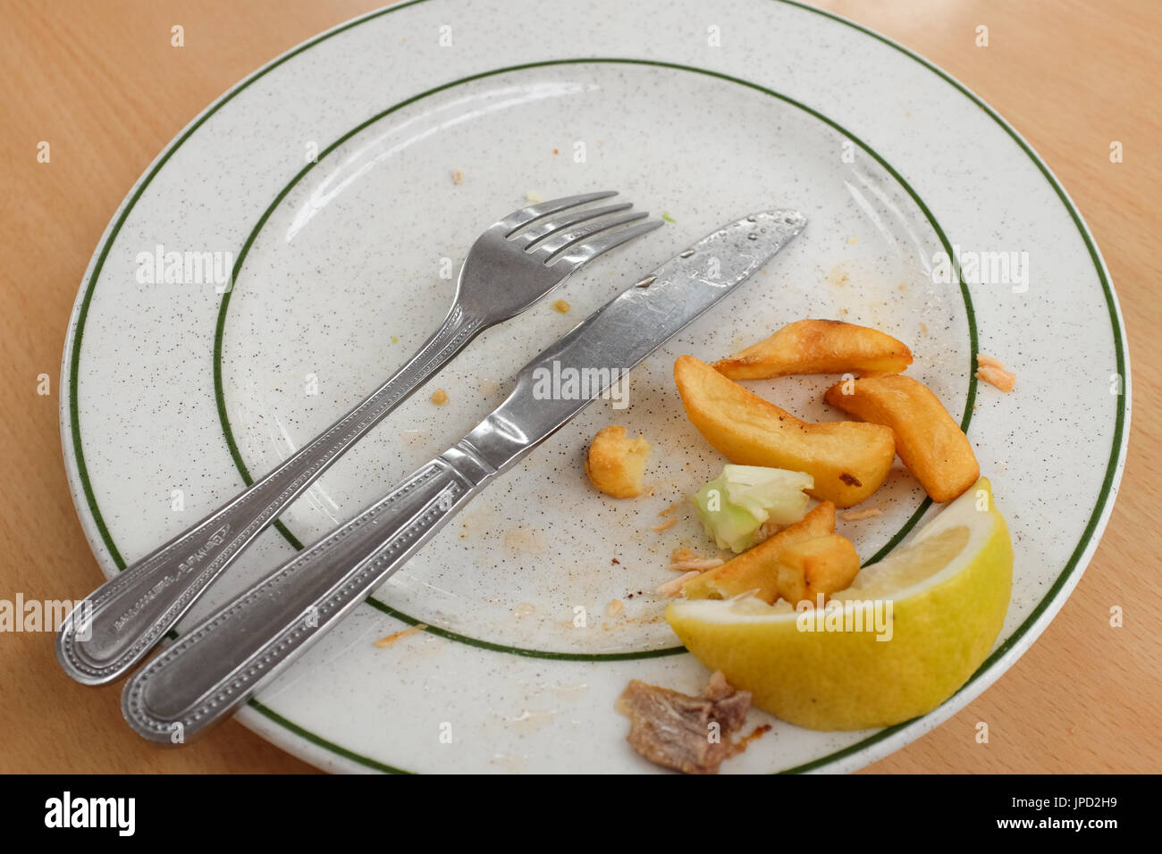 Eine fertige Teller mit Essen. Stockfoto