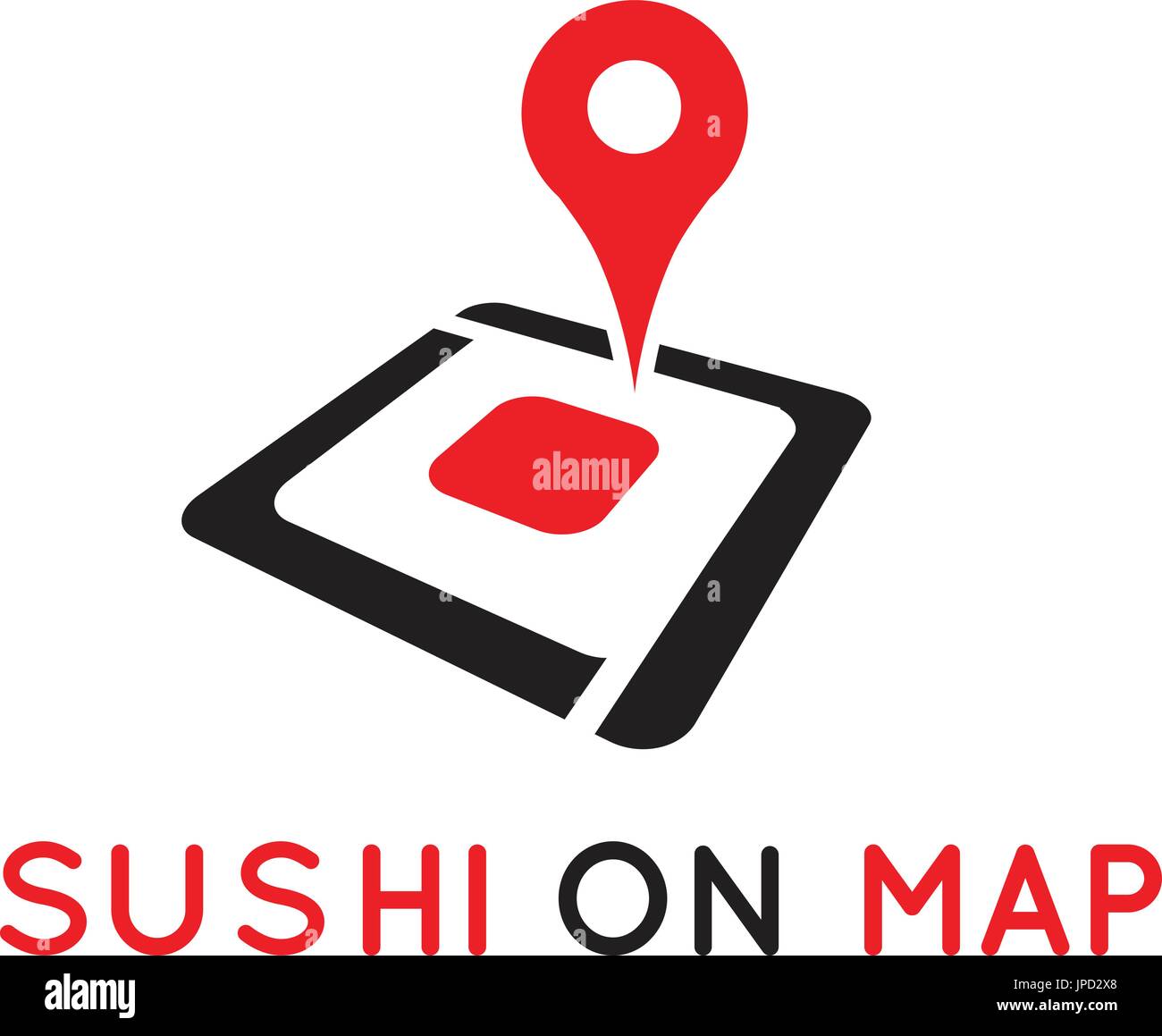 rote Karte Pin setzen auf abstrakte Sushi piece.isolated auf weißem Hintergrund. Stock Vektor