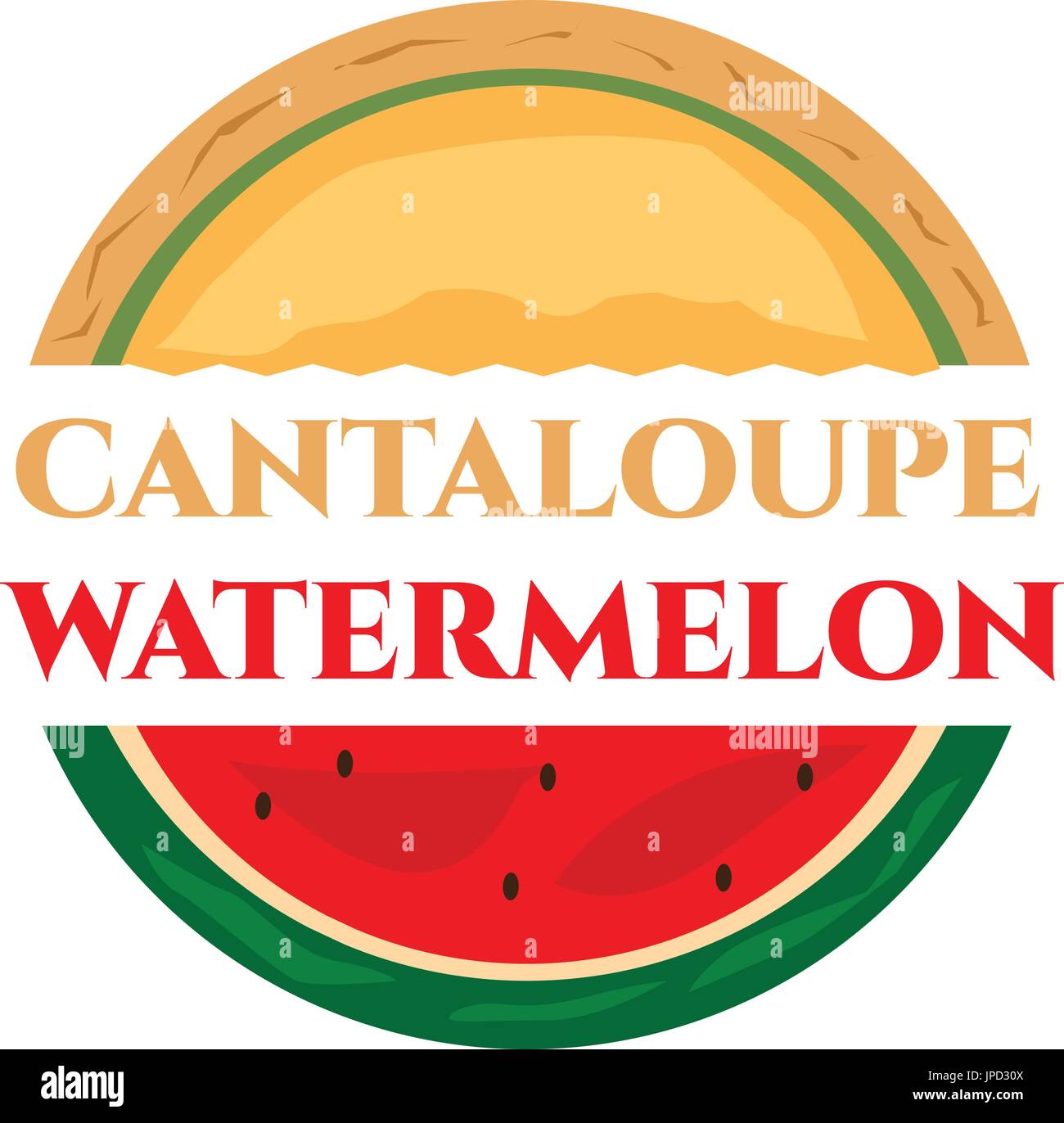 eine halbe Melone und eine halbe Wassermelone-Logo, isoliert auf weißem Hintergrund. Stock Vektor