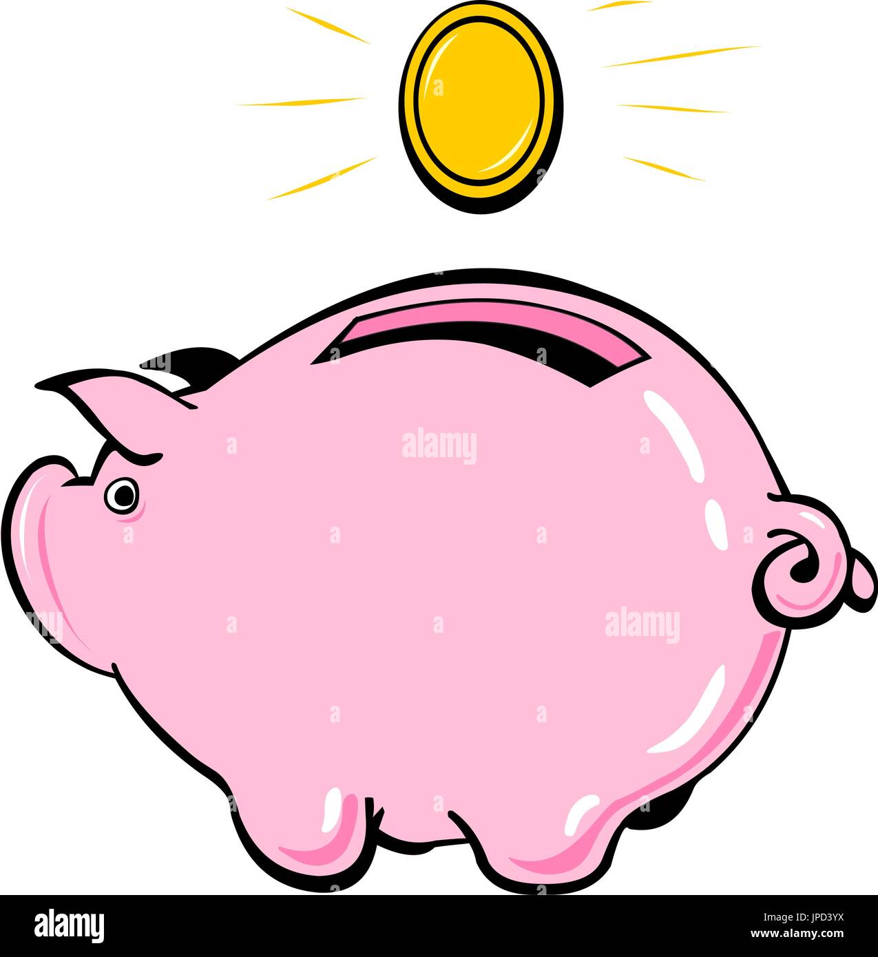Sparschwein und Münze. Das Konzept der finanziellen Einsparungen. Isoliert auf weißem Hintergrund. Vektor-Illustration. Stock Vektor