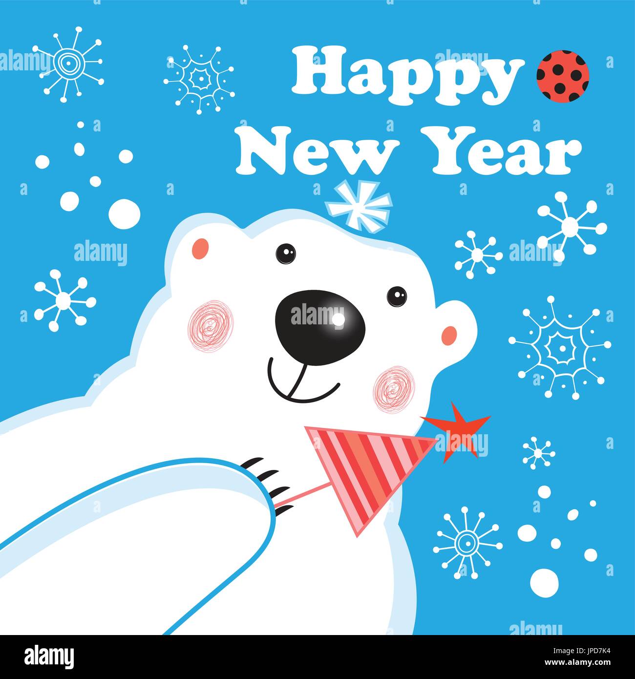 Neujahrs Postkarte mit einem Porträt eines Eisbären Stock Vektor