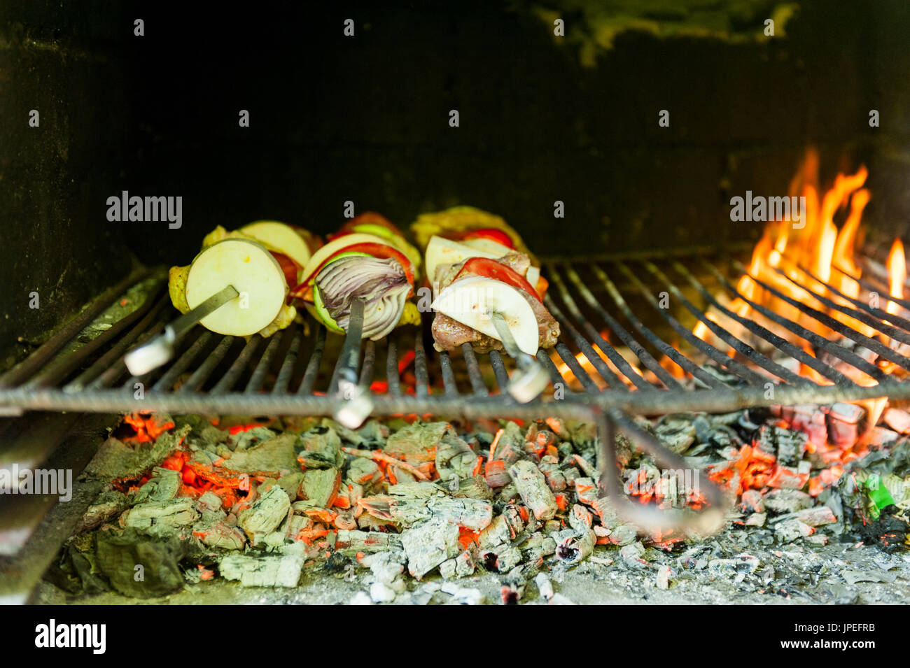 Fleisch und Gemüse-Spieße für eine party Stockfoto