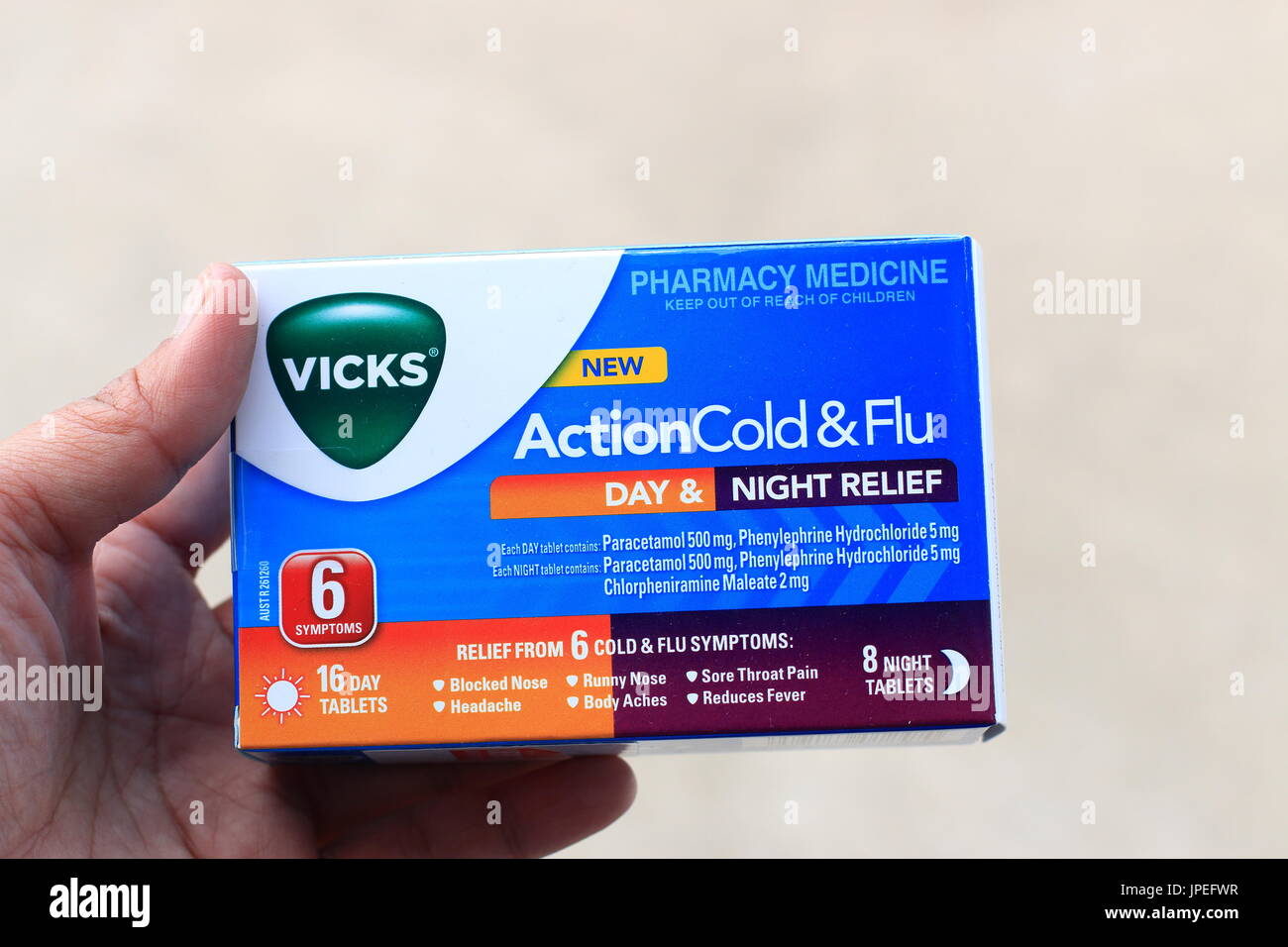 Vicks Aktion Kälte und Grippe Tag und Nacht Relief Tabletten  Stockfotografie - Alamy