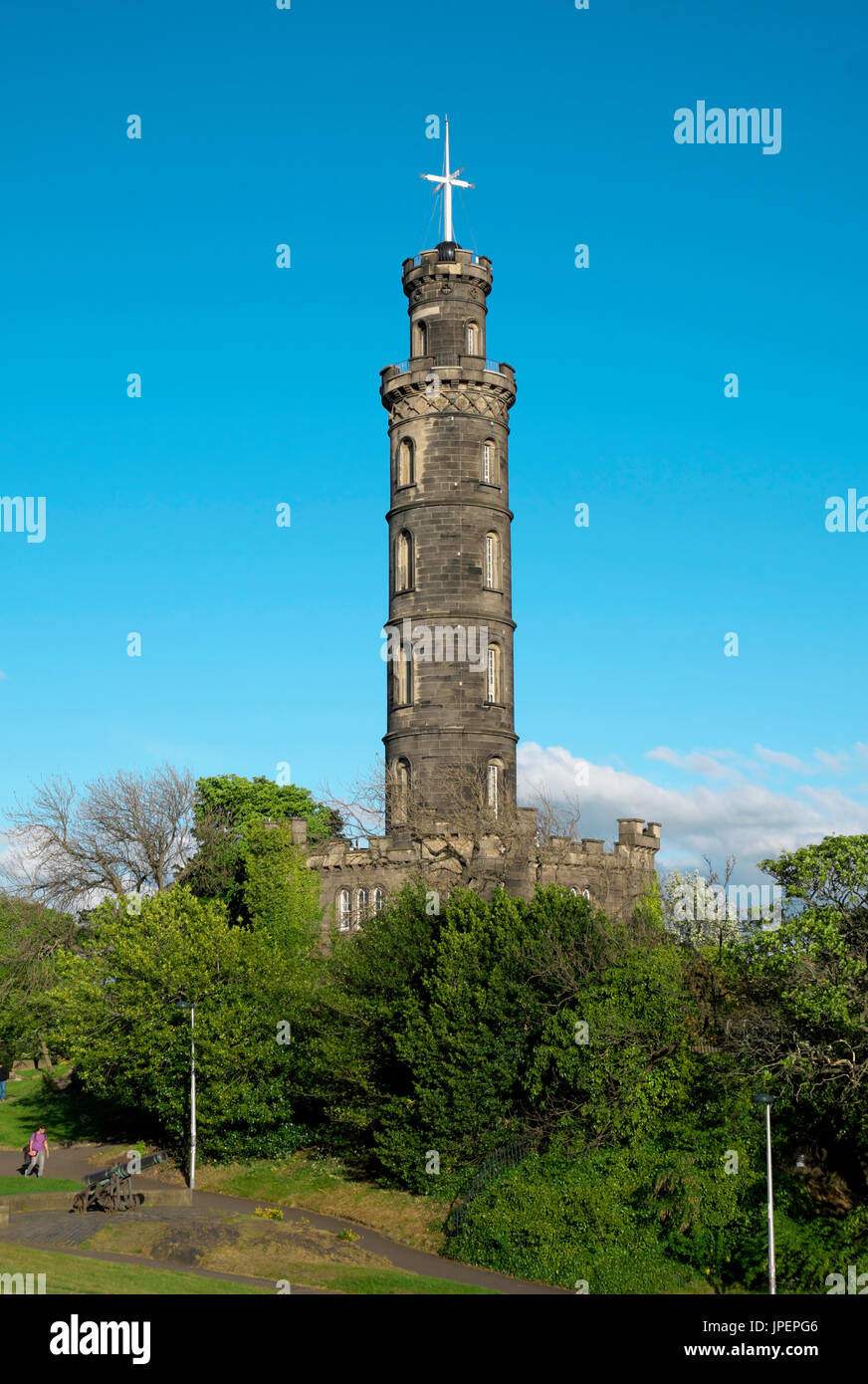 Calton Hill mit Nelson Denkmal, Edinburgh, Schottland, Vereinigtes Königreich Stockfoto