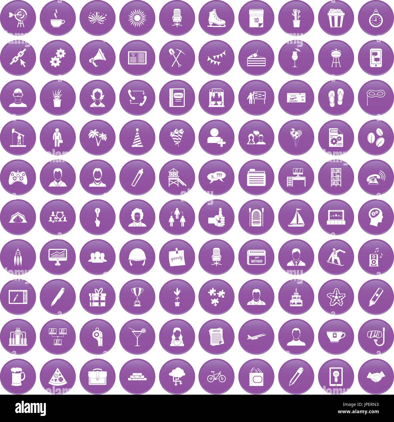 100 Team-Building-Icons set lila Stock Vektor