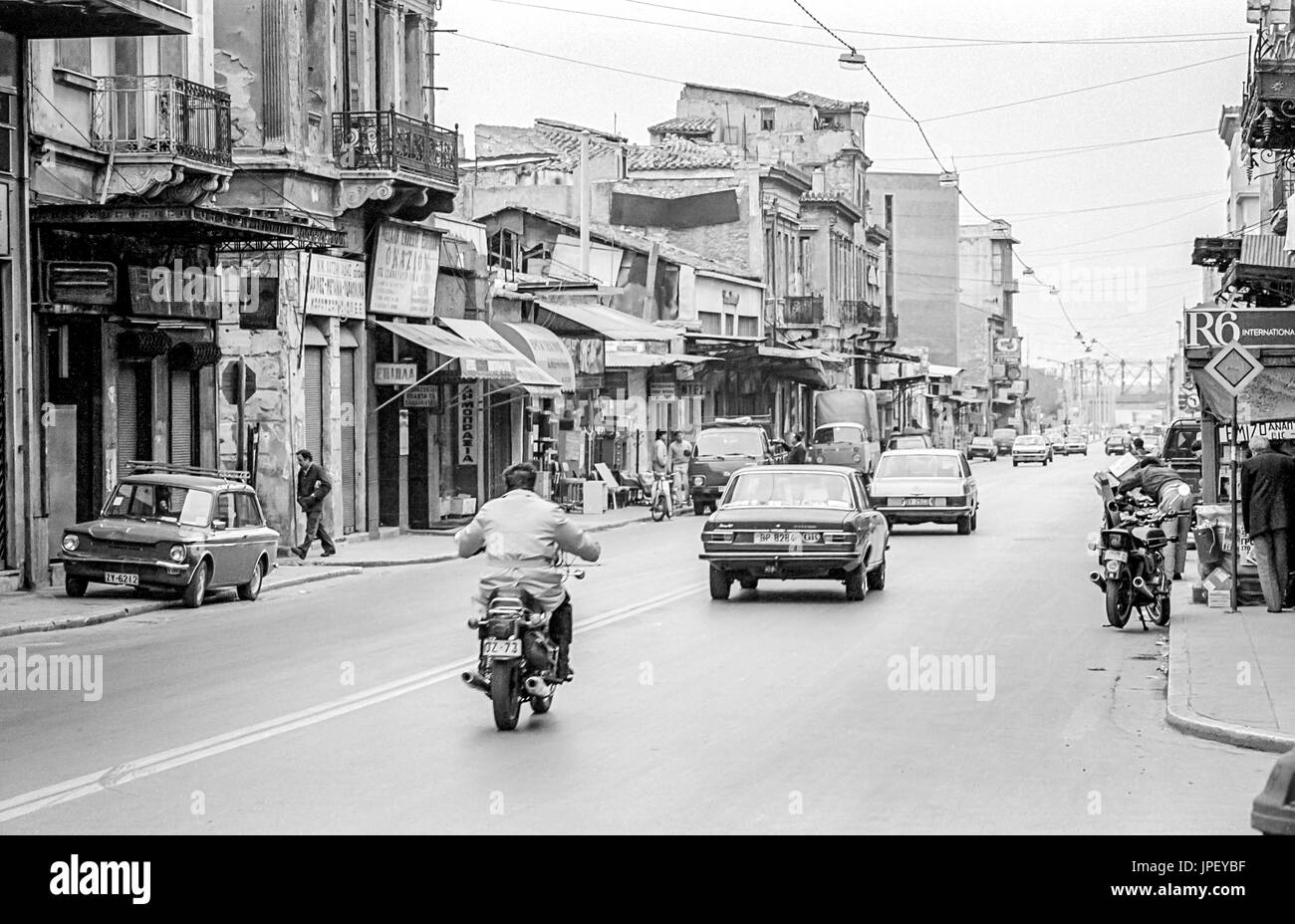 Die Monastiraki-Gegend von Athen im Jahr 1986 Stockfoto