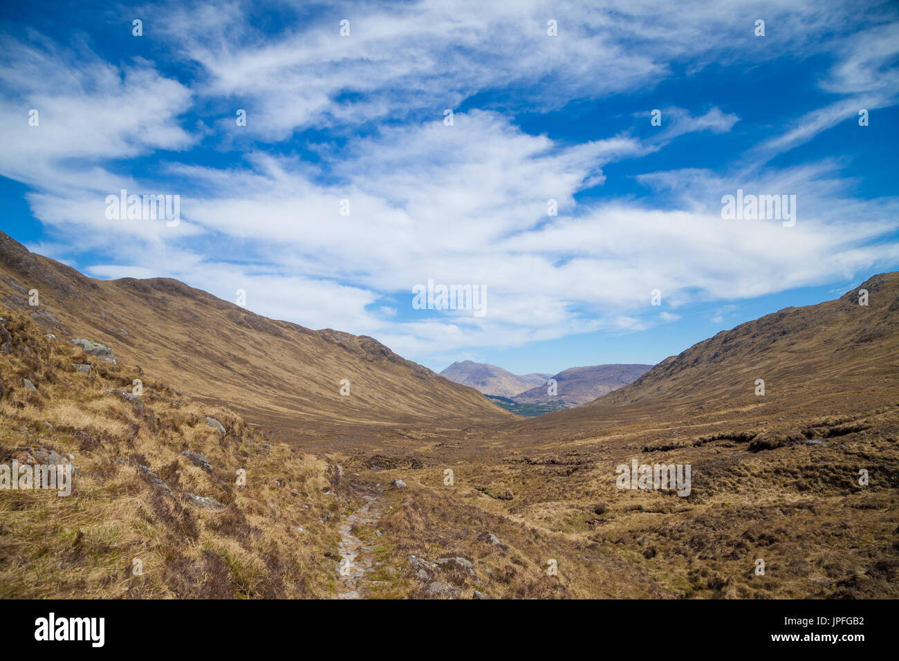 Der Cape Wrath Trail in der Nähe der Cona Glen Highlands in Schottland. Stockfoto