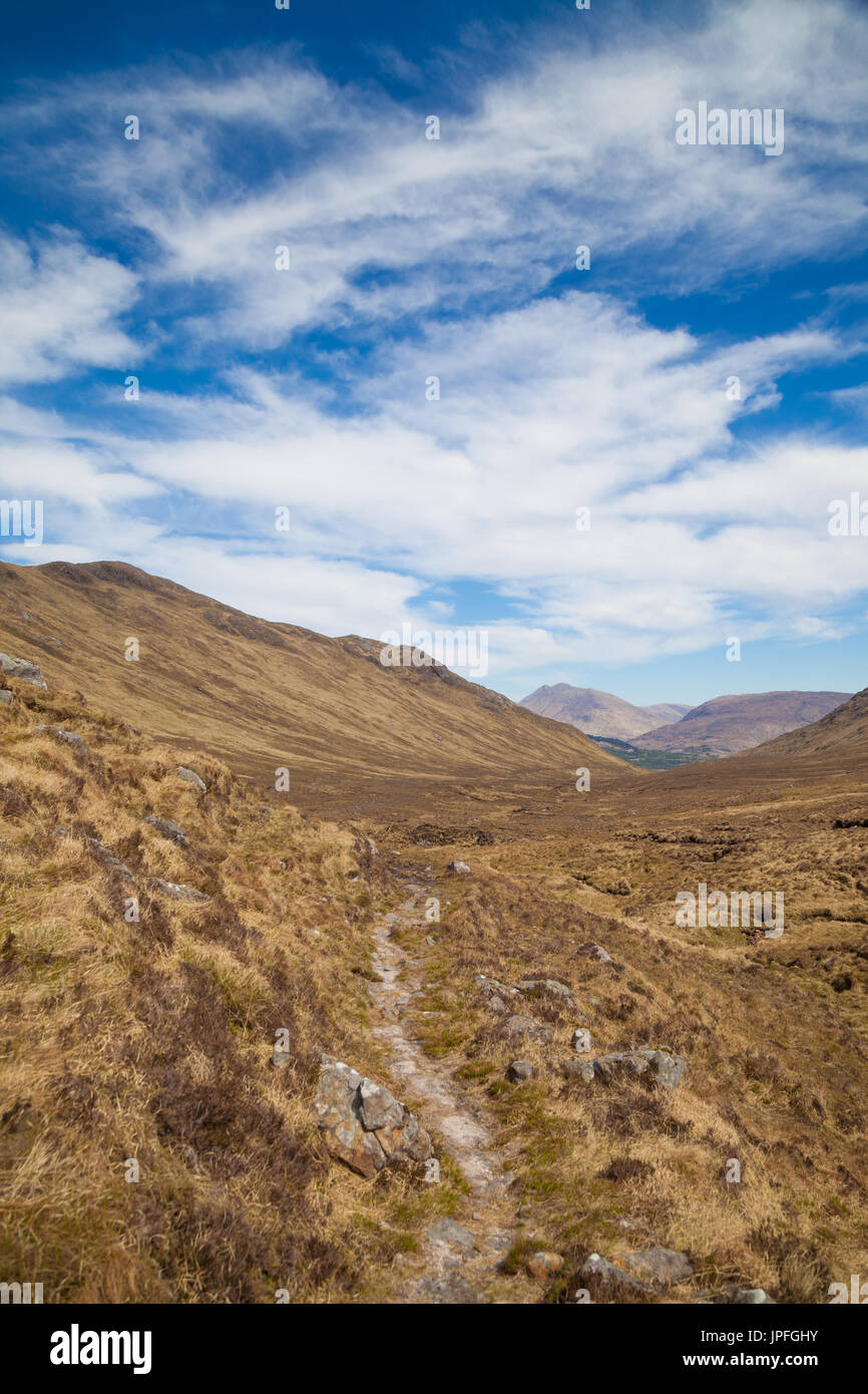 Der Cape Wrath Trail in der Nähe der Cona Glen Highlands in Schottland. Stockfoto