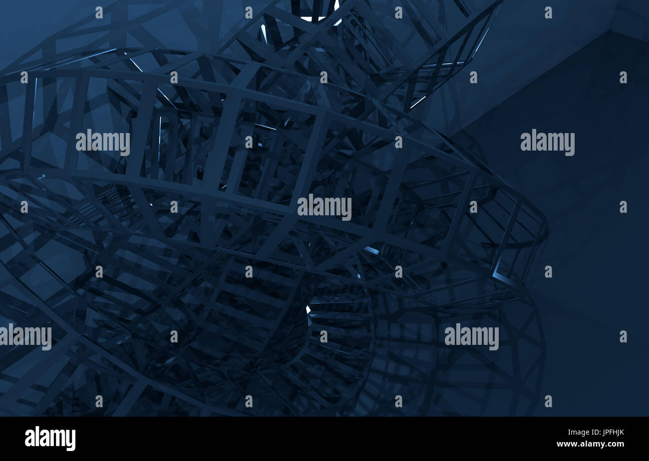Abstrakte blauen digitalen grafischen Hintergrund, Wire-Frame-Struktur in der Dunkelheit. 3D Render-illustration Stockfoto