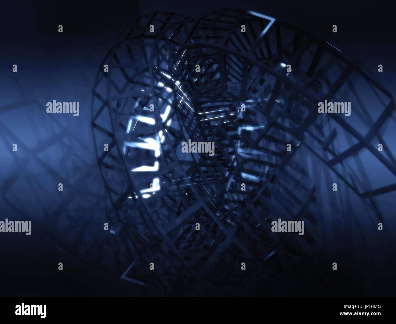 Abstrakte digitale Hintergrund, gebogenen Draht-Frame-Struktur in der Dunkelheit. 3D Render-illustration Stockfoto