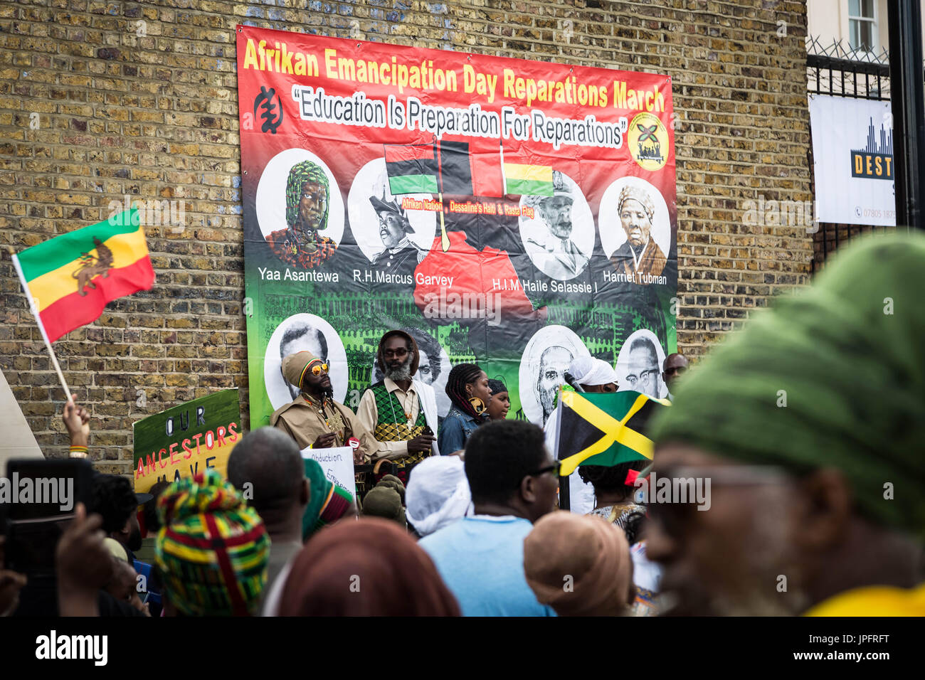 London, UK. 1. August 2017. Jährliche Afrikan Emanzipation Tag Reparationen Rallye und März in Brixton © Guy Corbishley/Alamy Live News Stockfoto