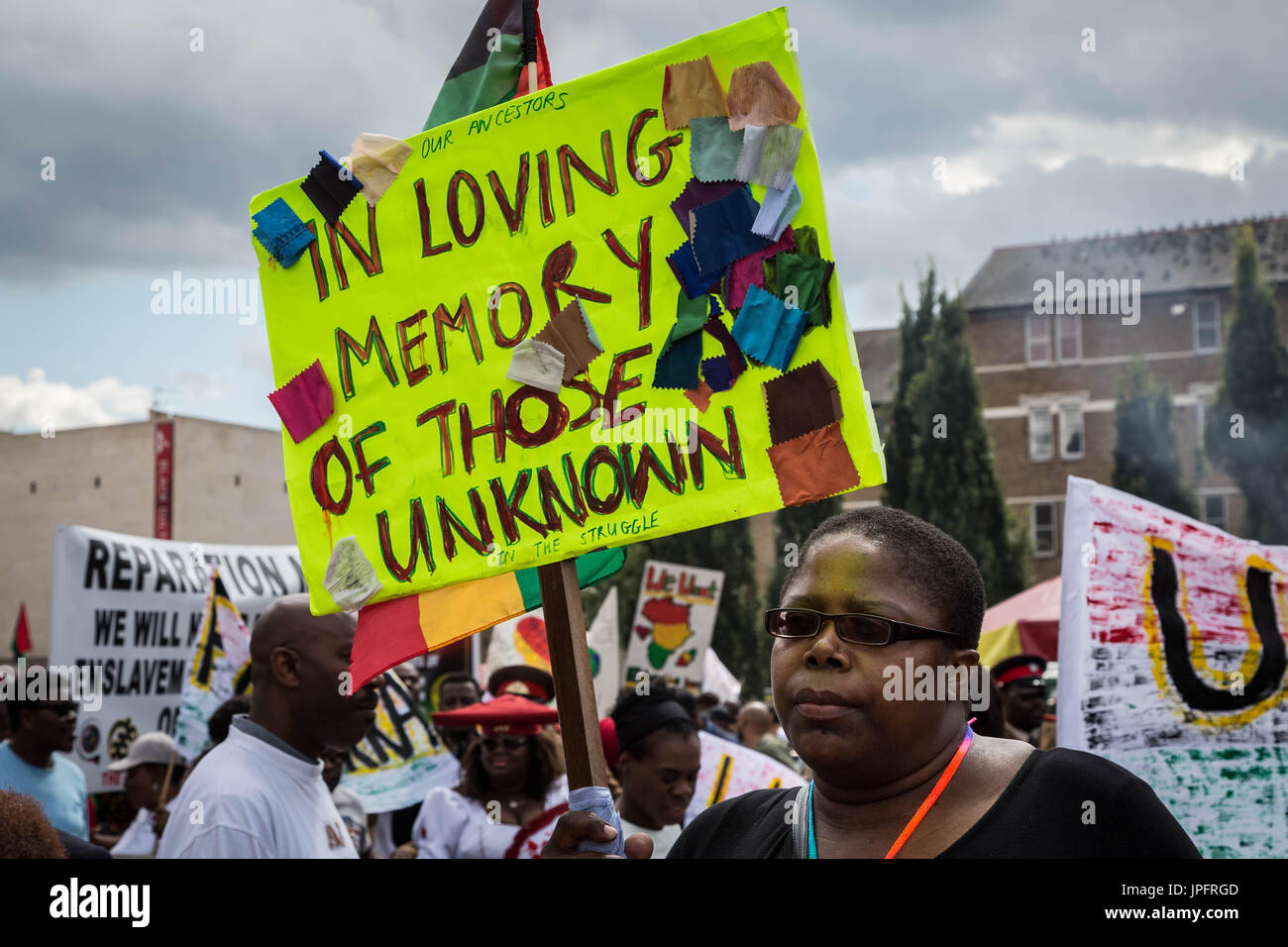 London, UK. 1. August 2017. Jährliche Afrikan Emanzipation Tag Reparationen Rallye und März in Brixton © Guy Corbishley/Alamy Live News Stockfoto