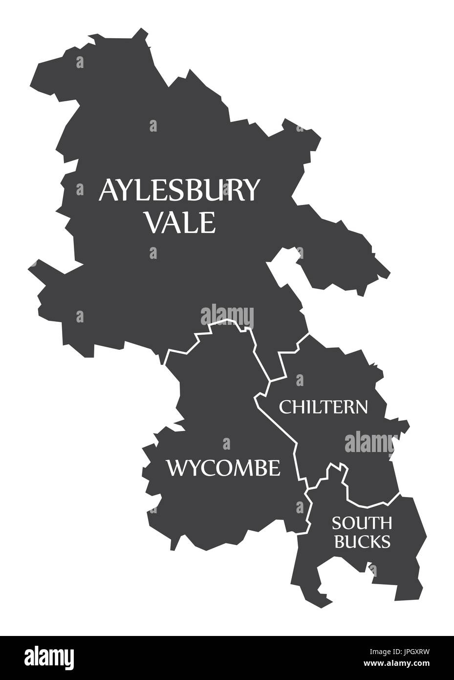 Grafschaft Buckinghamshire England UK schwarz-Karte mit weißen Etiketten Abbildung Stock Vektor