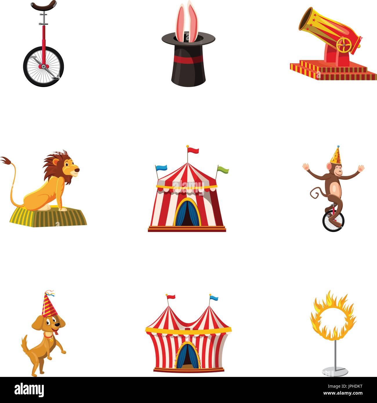 Zirkus Show Icons Set, Cartoon-Stil Stock Vektor