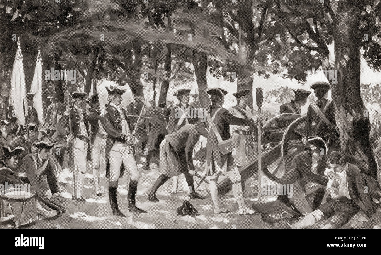 Die Schlacht von Plassey 23. Juni 1757 zwischen der British East India Company und der Nawab von Bengalen und seine französischen Verbündeten gekämpft.   Nach dem Gemälde von Allan Stewart, (1865-1951).  Hutchinson Geschichte der Nationen veröffentlichte 1915. Stockfoto