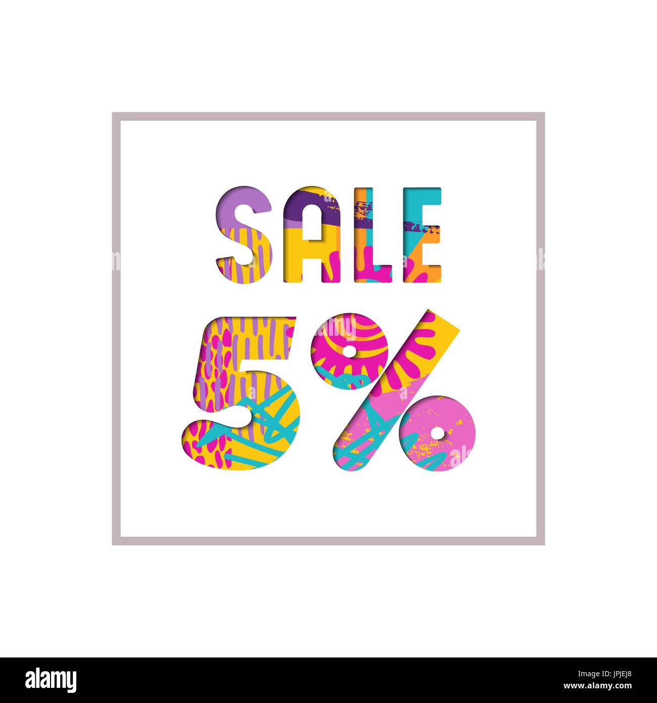 Verkauf 5 % Rabatt auf modernen Text zitieren, Typografie Gestaltung in Papier schneiden Stil. Sonderangebot Rabatt Werbung für Retail-Geschäft. EPS10 Vektor. Stock Vektor
