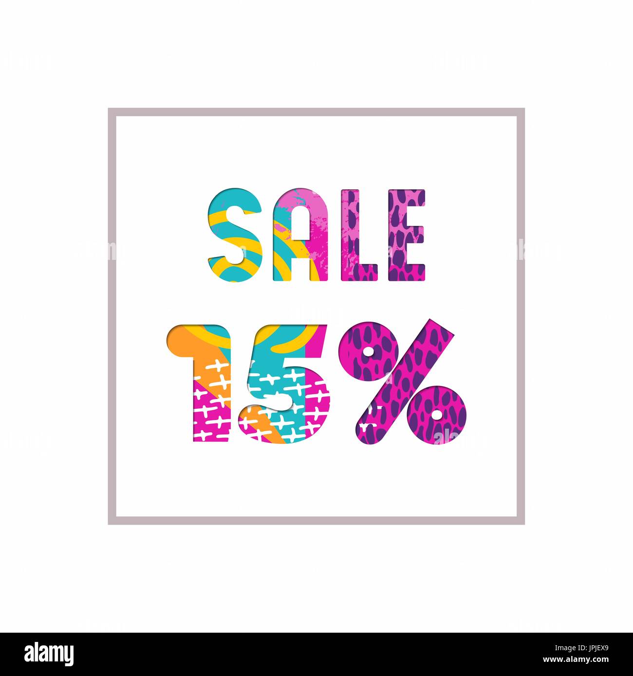 Verkauf 15 % Rabatt auf modernen Text zitieren, Typografie Gestaltung in Papier schneiden Stil. Sonderangebot Rabatt Werbung für Retail-Geschäft. EPS10 Vektor. Stock Vektor