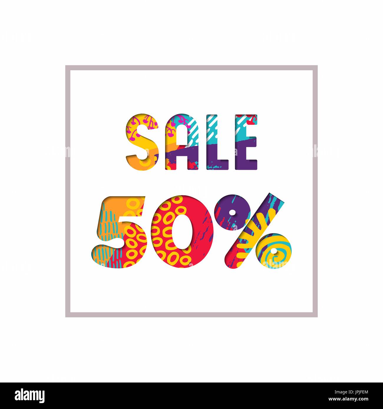 Verkauf 50 % Rabatt auf modernen Text zitieren, Typografie Gestaltung in Papier schneiden Stil. Sonderangebot Rabatt Werbung für Retail-Geschäft. EPS10 Vektor. Stock Vektor