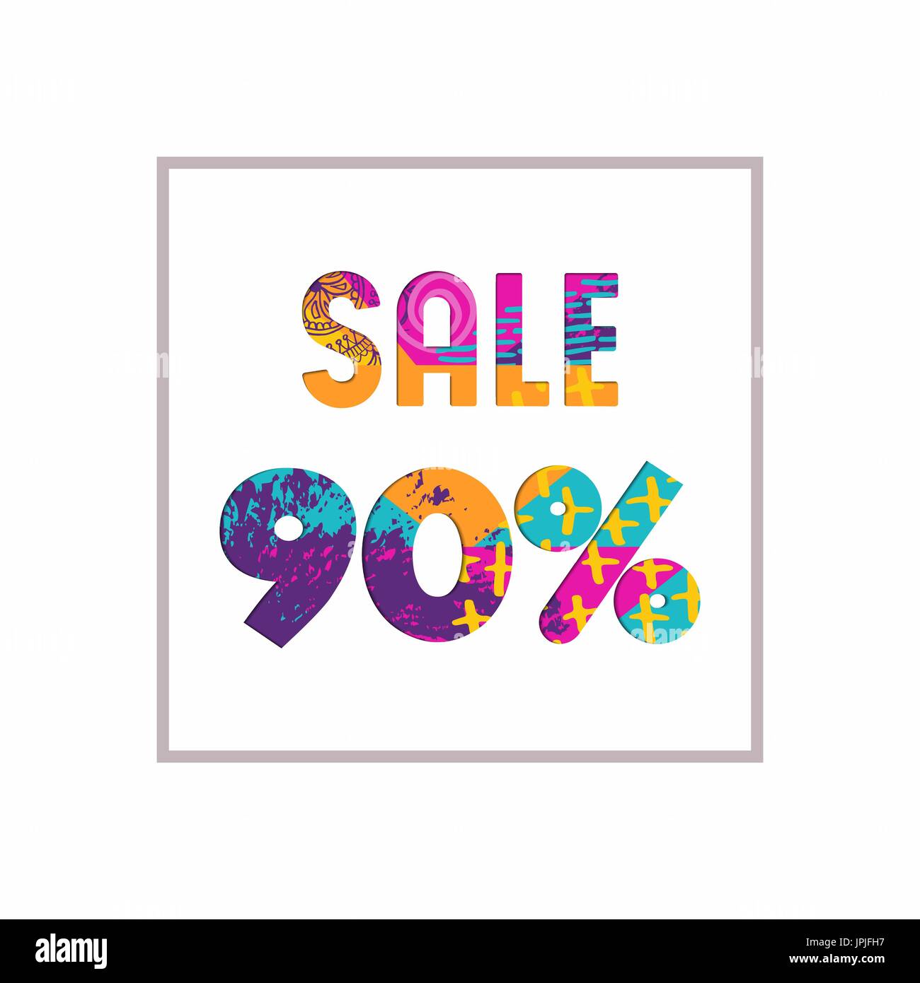 Verkauf 90 % Rabatt auf modernen Text zitieren, Typografie Gestaltung in Papier schneiden Stil. Sonderangebot Rabatt Werbung für Retail-Geschäft. EPS10 Vektor. Stock Vektor