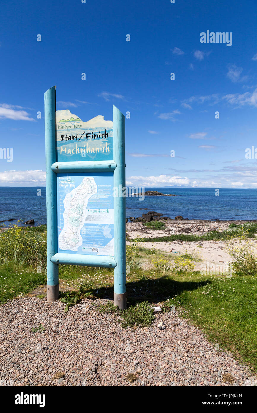 Die Kintyre Weg Informationstafel an Machrihanish, Kintyre wurde, Westküste von Schottland, Vereinigtes Königreich Stockfoto