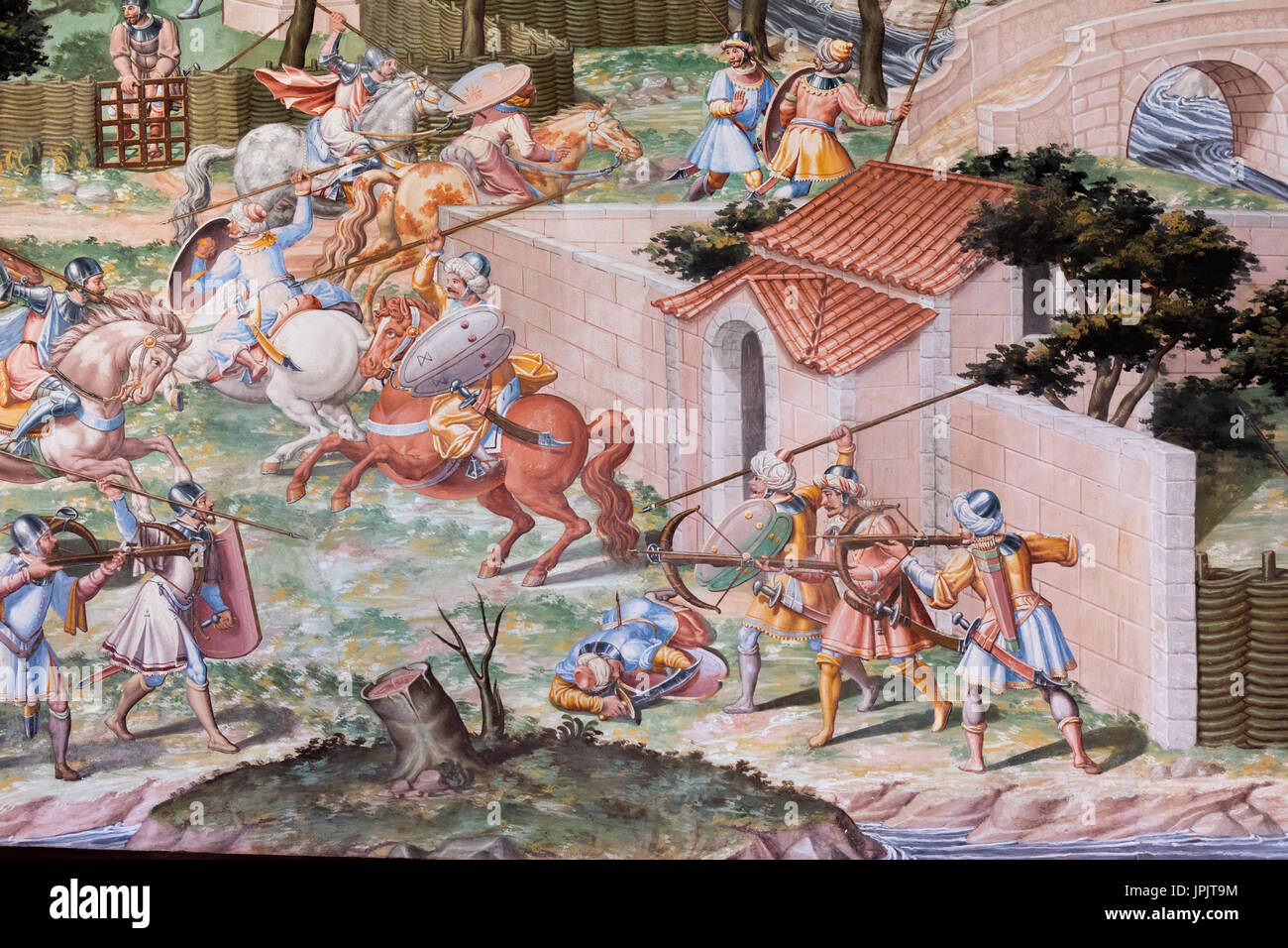 San Lorenzo de El Escorial, Provinz Madrid, Spanien.  Das Kloster El Escorial.  Detail der Fresko in den Saal der Schlachten von 1431 Schlacht von La H Stockfoto