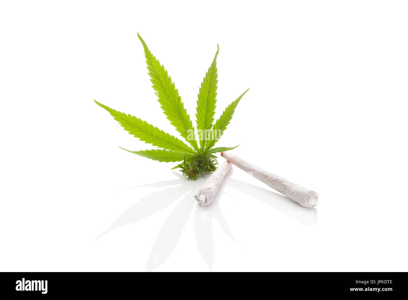 Cannabis Gelenke und mit Cannabis Knospe, isoliert auf weißem Hintergrund. Alternative Medizin, Naturheilmittel. Stockfoto
