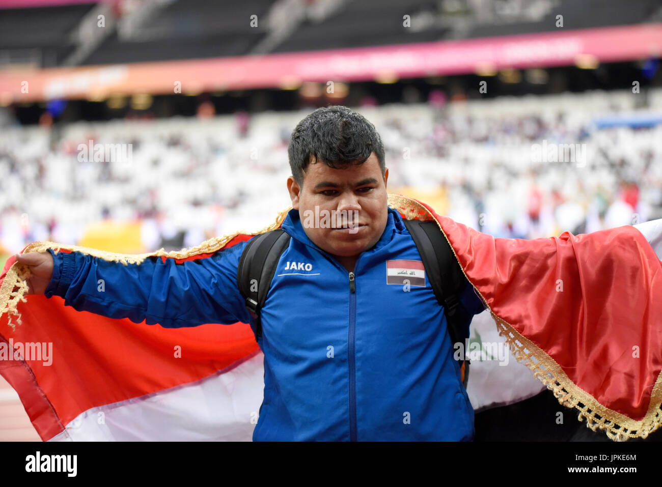 Garrah Tnaiash gewann Gold im Kugelstoßen F40 Kleinwuchs in Para der Leichtathletik-Weltmeisterschaft in London Stadium Stockfoto