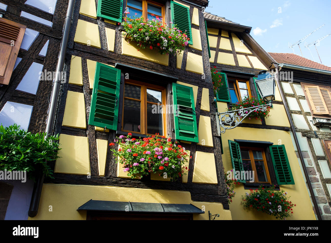 Schönsten Dörfer Alsace, Elsass ist charmante Dörfer. Feinste Umwege in malerische Orte in Frankreich. Das Elsass ist auch Heimat von der Weinstraße. Stockfoto
