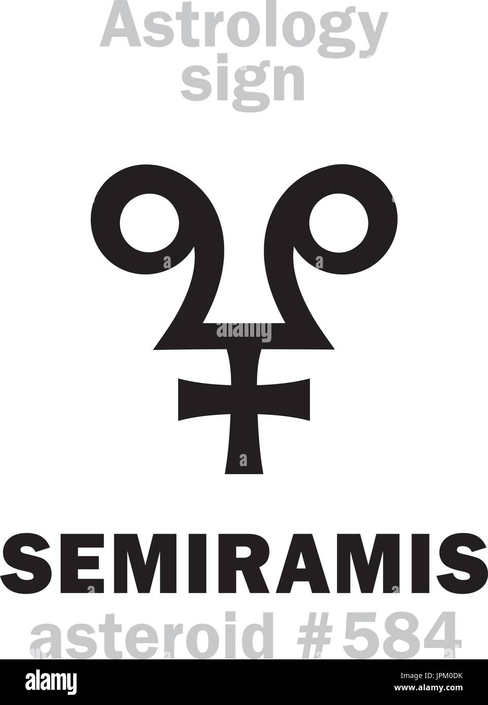 Astrologie-Alphabet: SEMIRAMIS, Asteroid #584. Hieroglyphen Charakter Zeichen (einzelnes Symbol). Stock Vektor