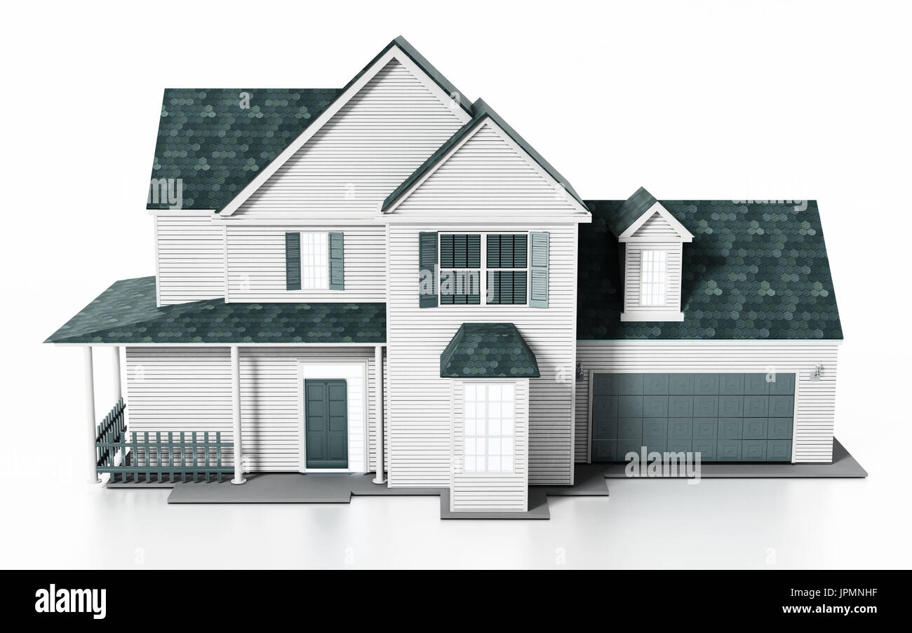 Luxuriöses modernes Haus isoliert auf weißem Hintergrund. 3D Illustration. Stockfoto