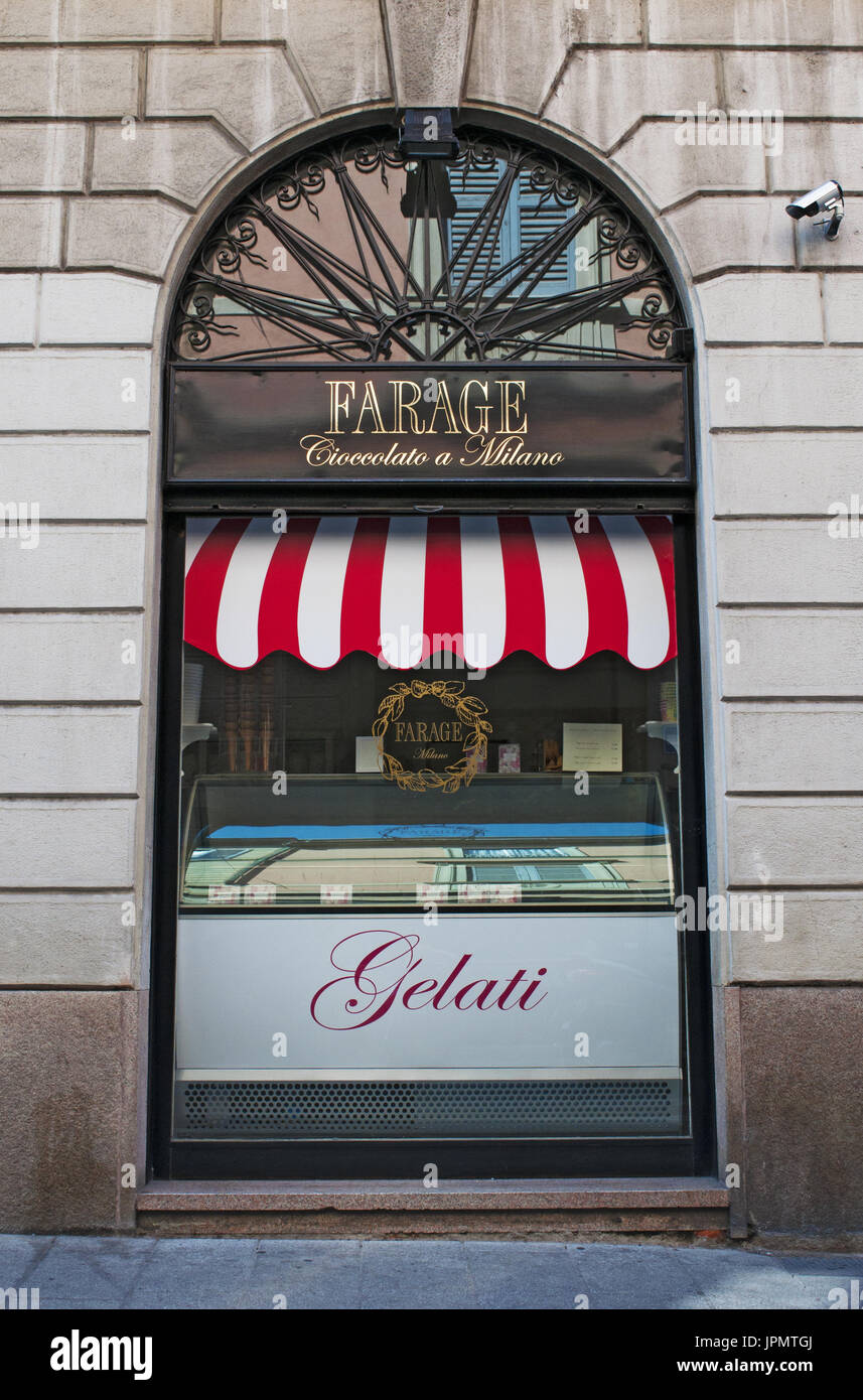 Mailand: ein Schaufenster der Farage, eine berühmte Konditorei und Eisdiele im Brera Viertel, ein Viertel der Künstler und ein Ort der unkonventionellen Atmosphäre Stockfoto