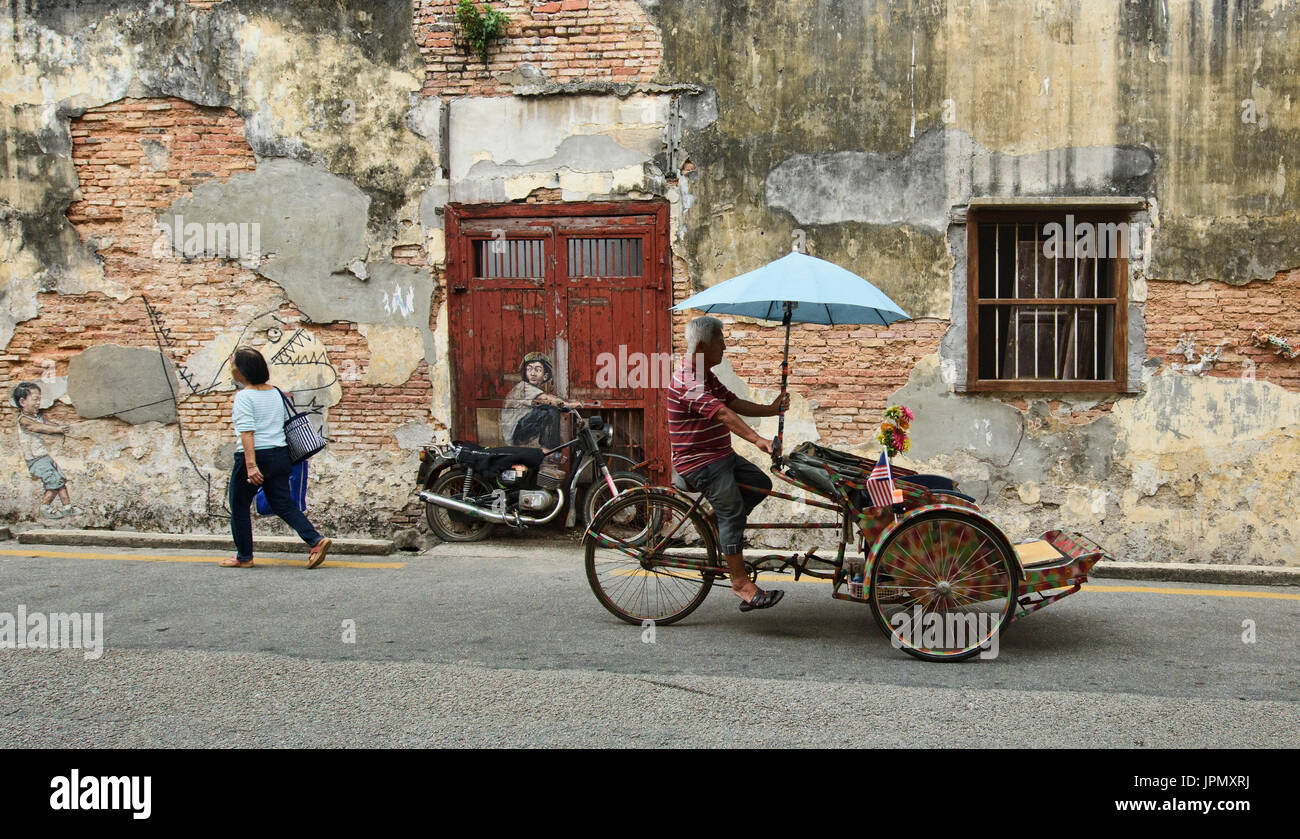 Altes Motorrad: Street Art in Georgetown, Penang, Malaysia Stockfoto