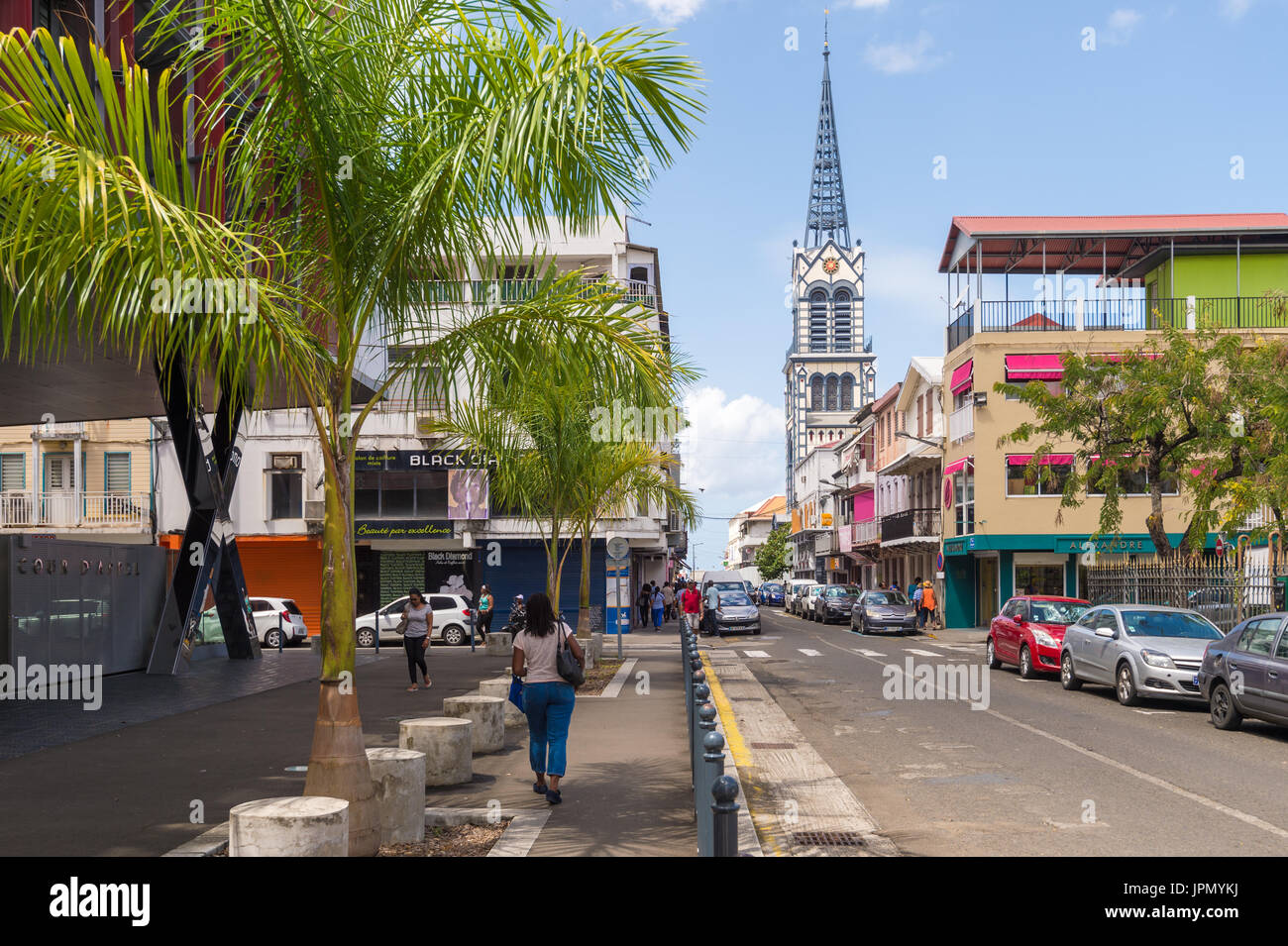 Victor Schoelcher Street und Cathedrale Saint-Louis in Martinique, West Indies Stockfoto