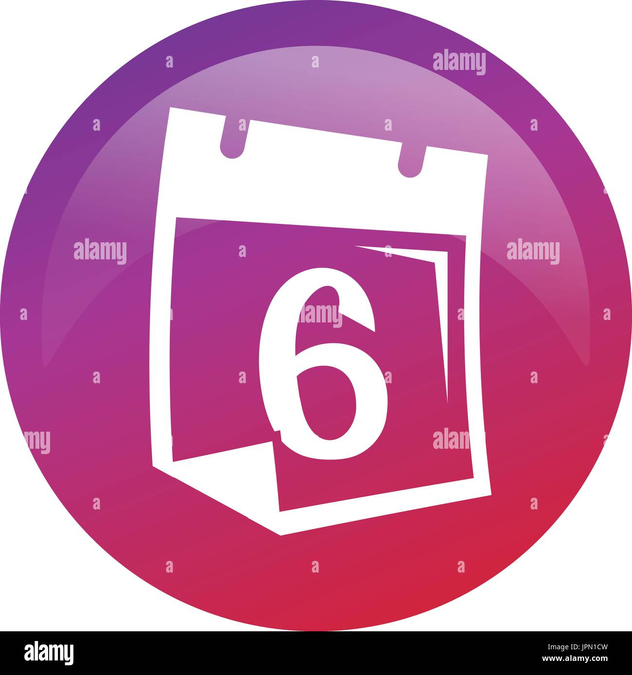 Nummer 6 auf Kalender innerhalb eines Kreises, Icon-Design, isoliert auf weißem Hintergrund. Stock Vektor