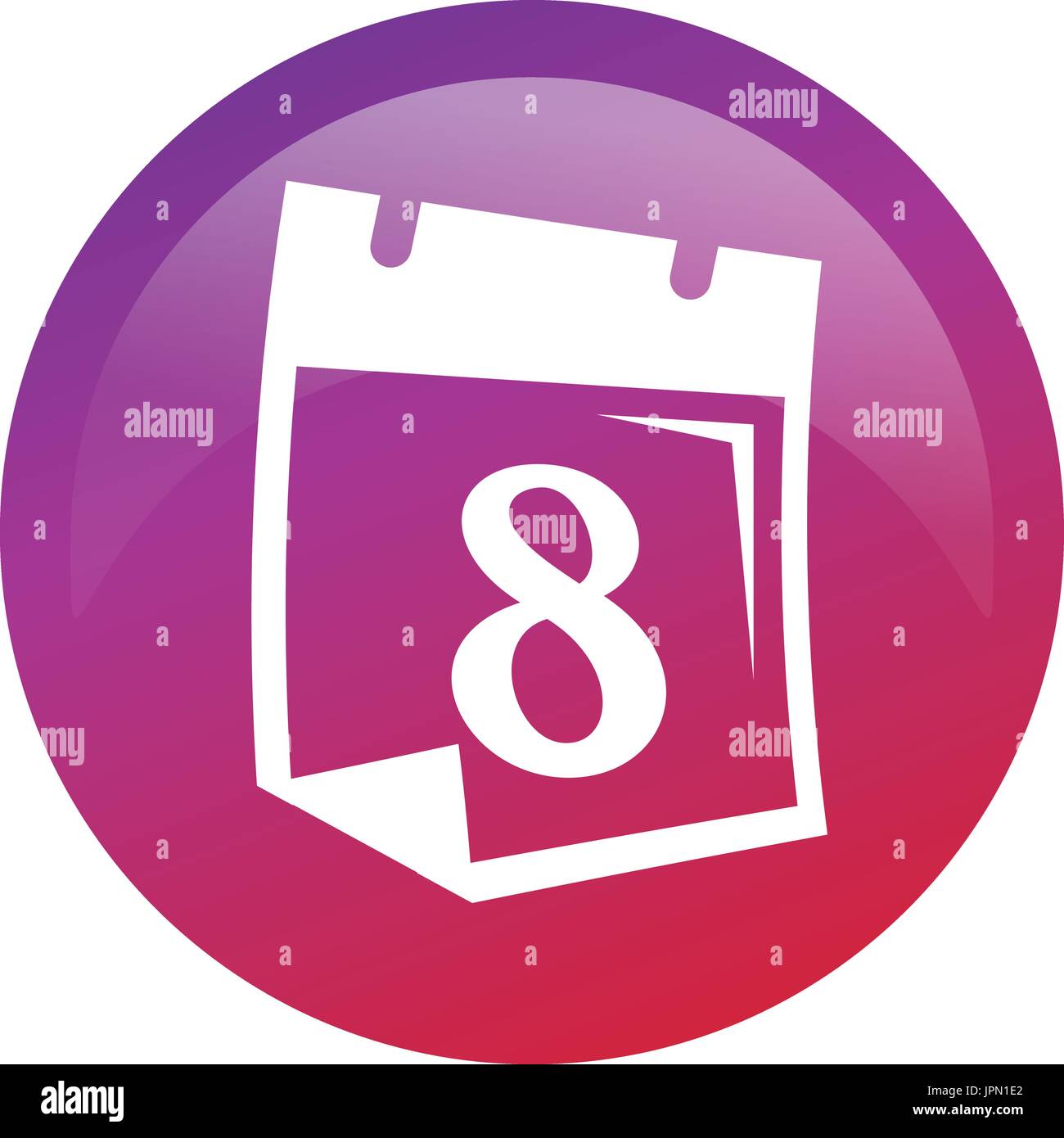 Nummer 8 auf Kalender innerhalb eines Kreises, Icon-Design, isoliert auf weißem Hintergrund. Stock Vektor