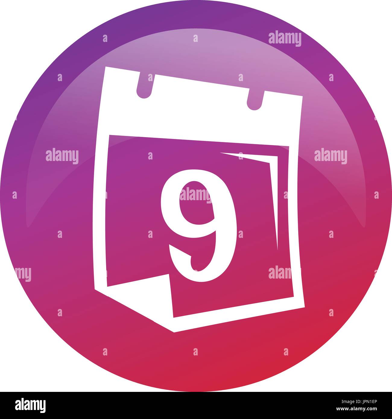 Nummer 9 Kalender innerhalb eines Kreises, Icon-Design, isoliert auf weißem Hintergrund. Stock Vektor
