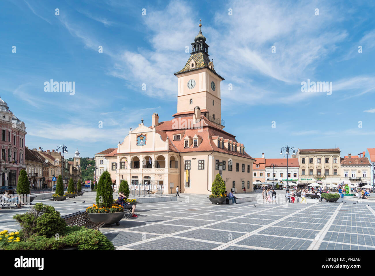 Der Rat Marktplatz/Piata Sfatului in Brasov, Rumänien Stockfoto